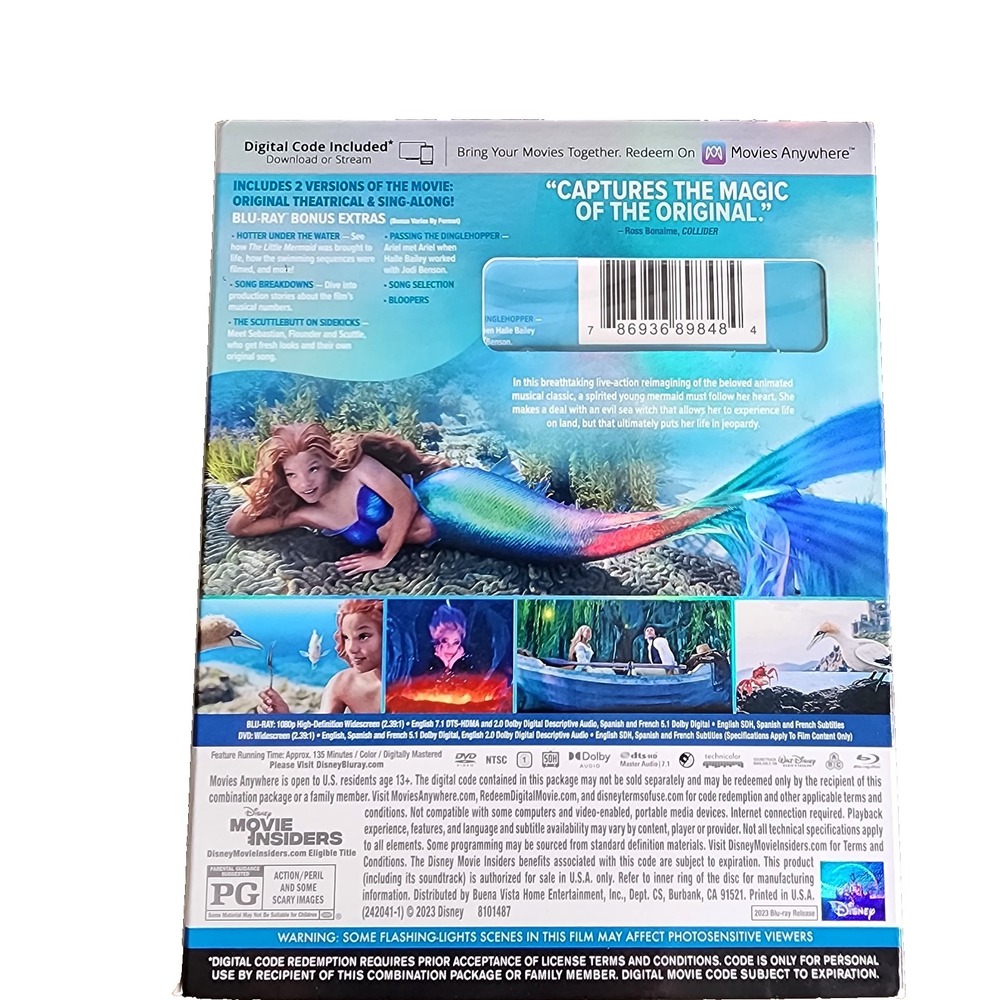 The Little Mermaid Brand New Blu-Ray & DVD & Digital Code 2023 Halle Bailey - Picture 3 of 3